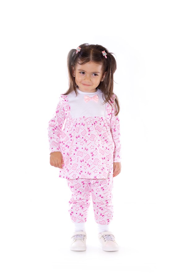 Kurdeleli Kız Bebek Baskılı Altüst Pijama Takımı