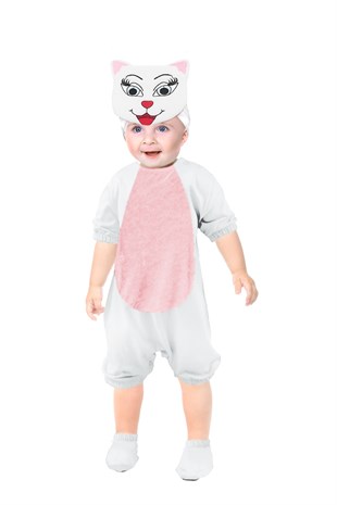 Kısa Kollu Bebek Pamuklu Kedi Kostümü Tulumu