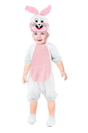 Kısa Kollu Bebek Pamuklu Tavşan Kostümü Tulumu