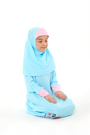 Kız Çocuk Namaz Elbisesi Çicek Basklı Kolu Manşetli