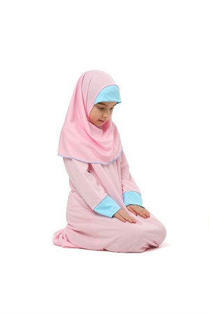 Kız Çocuk Namaz Elbisesi Çicek Basklı Kolu Manşetli