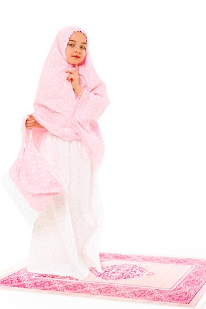 Kız Çocuk Namaz Elbisesi Pamuklu 4 Parçalı set Pembe Baskılı