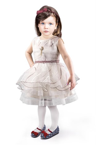Krem Kız Çocuk Prenses Elbisesi