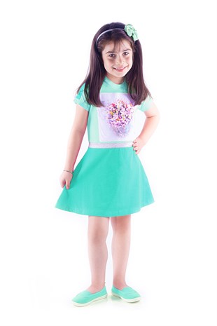 Yazlık Çiçekli Etekli Kız Çocuk Elbisesi