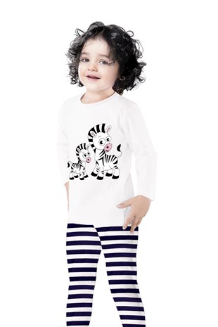 Zebra Baskılı Baharlık Uzun Kollu Kız Çocuk Pijaması